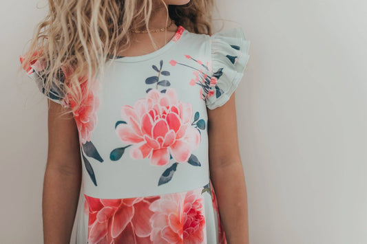 Kids Mint & Pink Floral Spring Dress