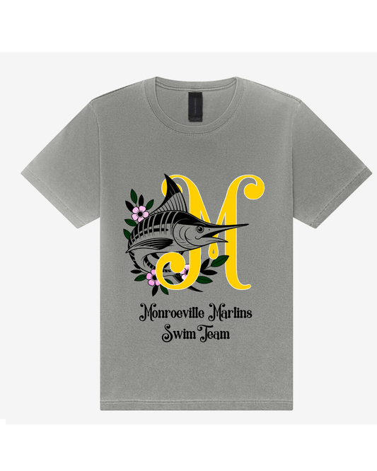 B.C Marlins M with Fish Unisex Heavyweight Garment Dye Tee