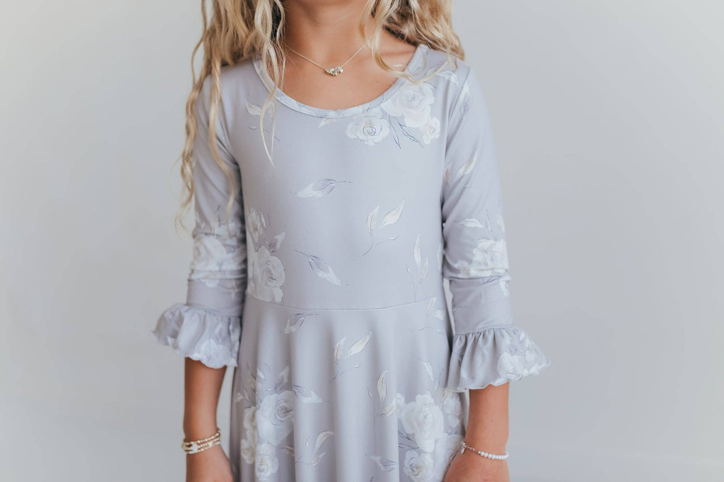 Girls Winter Rose Floral Long Sleeve Dress
