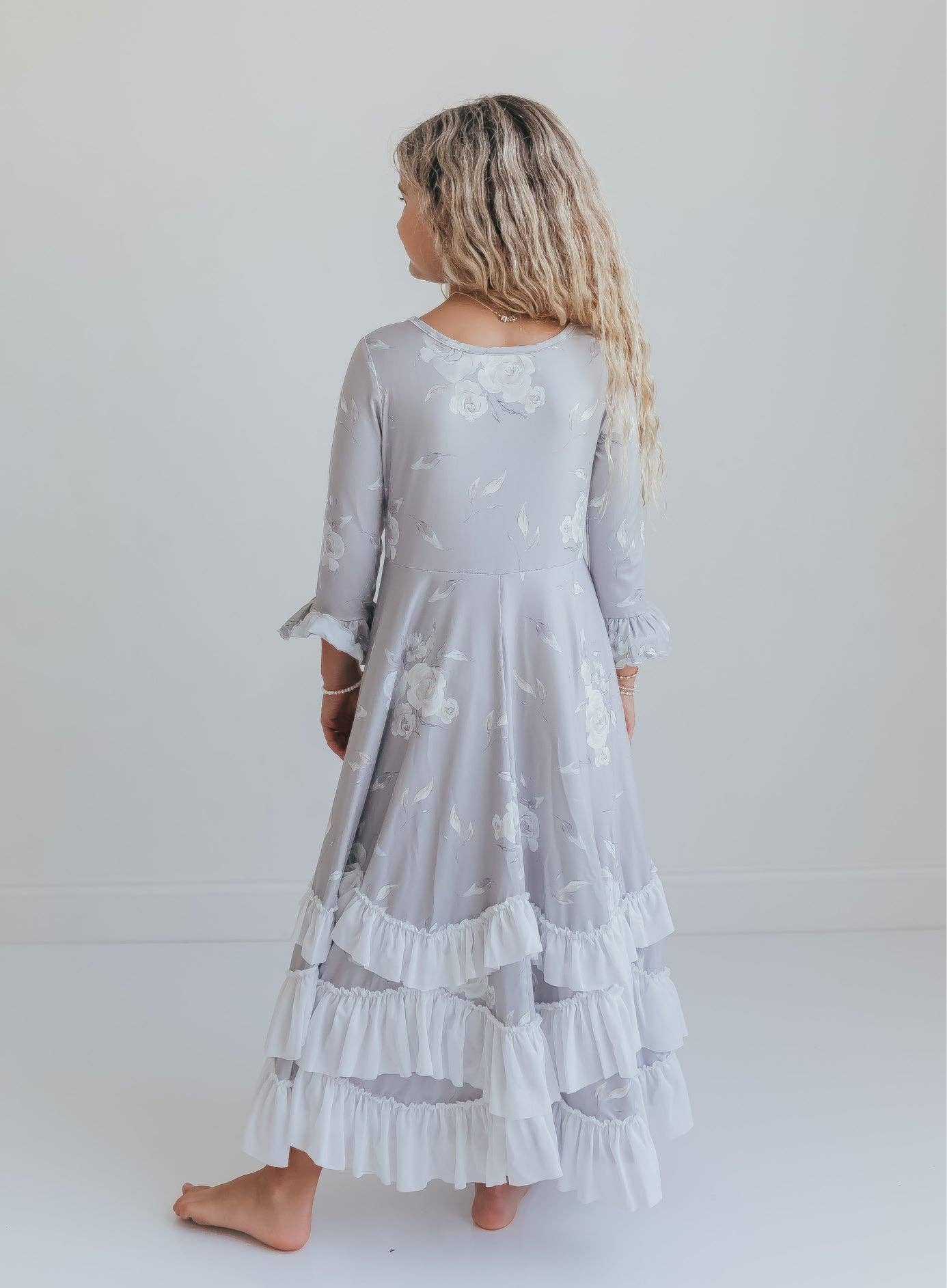 Girls Winter Rose Floral Long Sleeve Dress