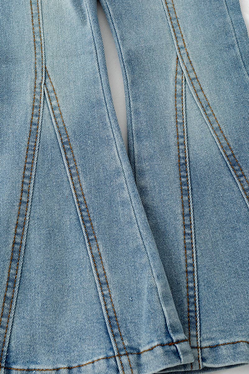Bootcut denim pants w/ adjustable waistband.