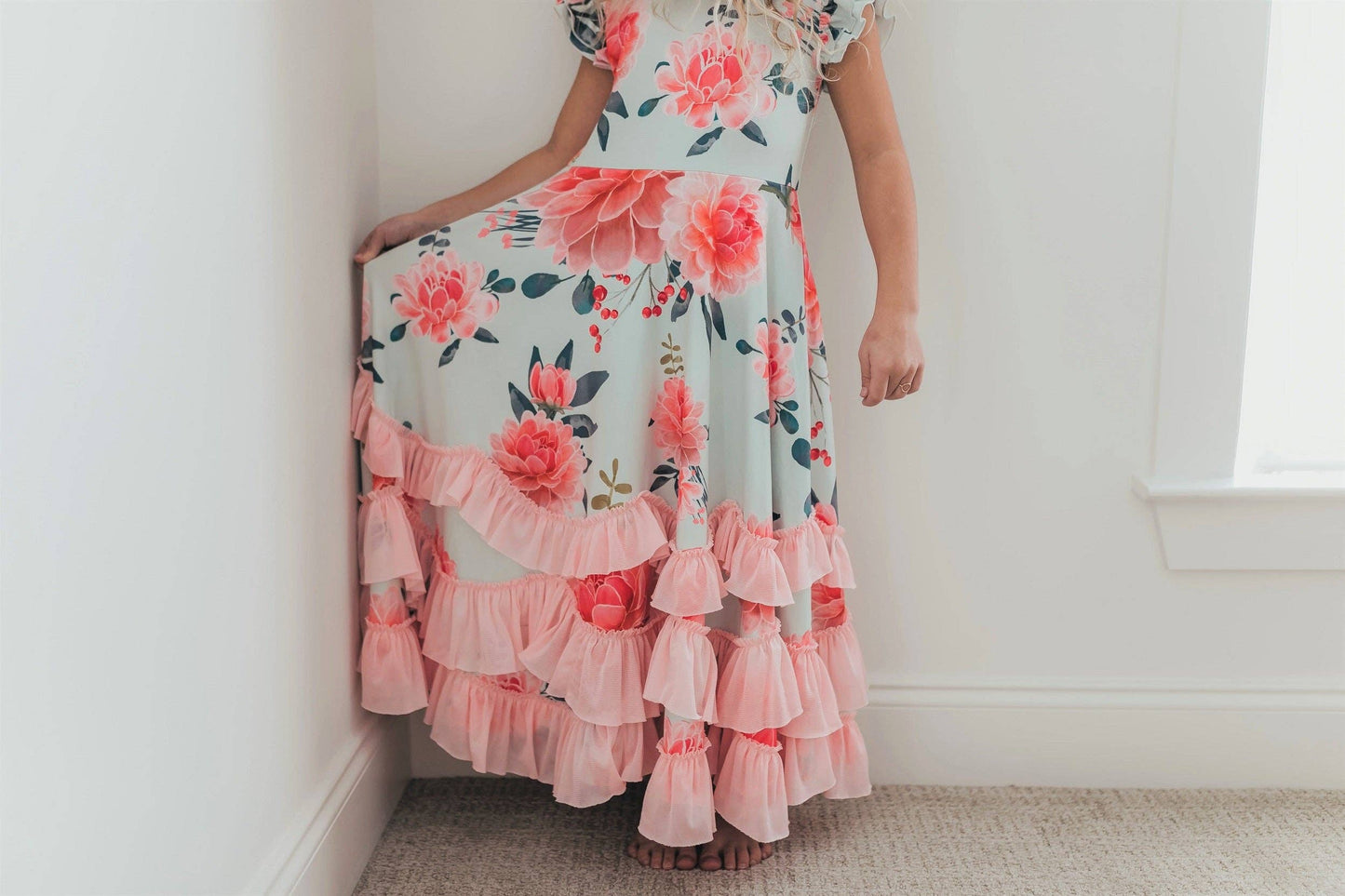 Kids Mint & Pink Floral Spring Dress