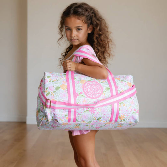 Kids Pink Floral Weekender Dance Travel Bag