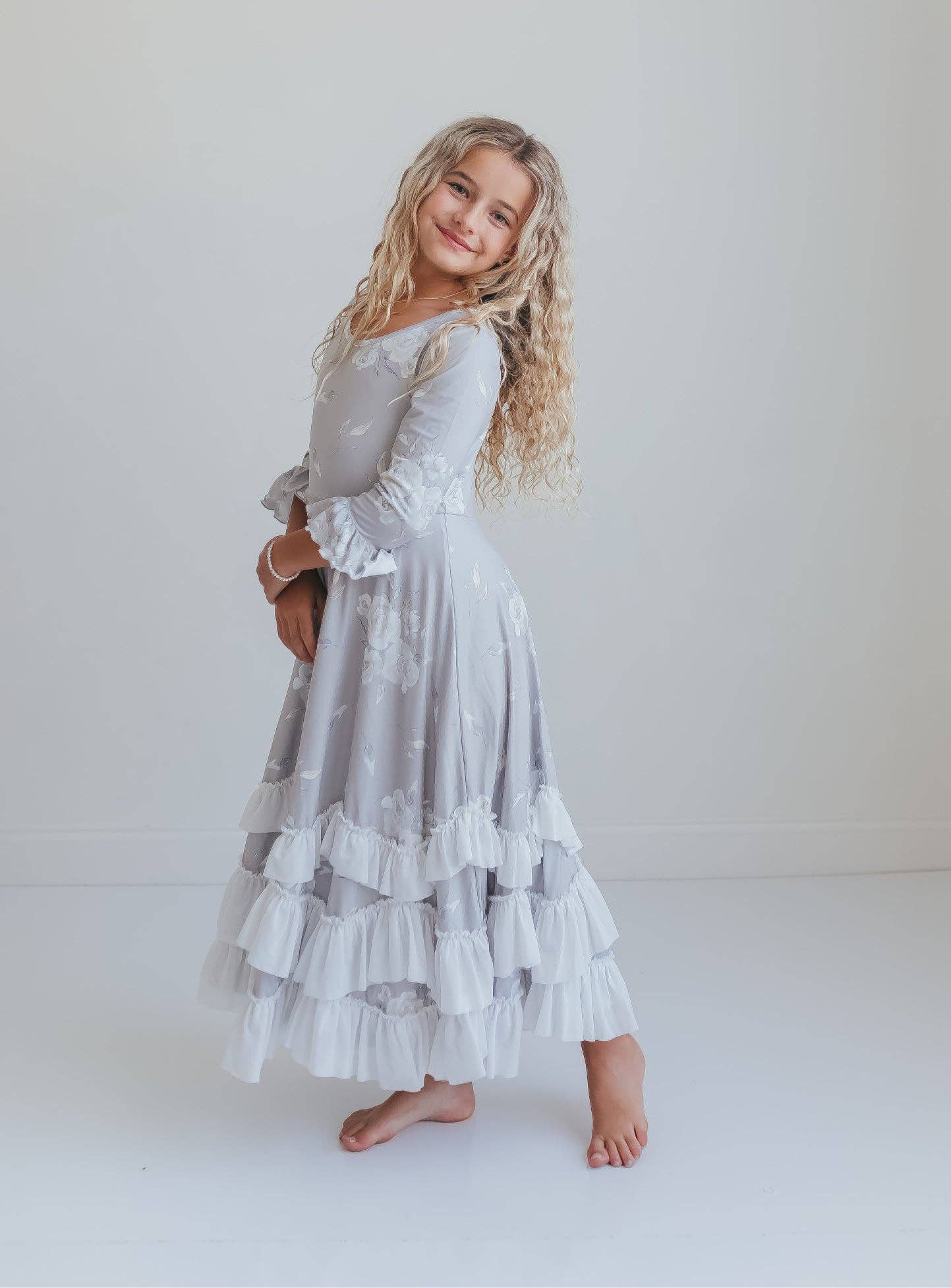 Girls Winter Rose Floral Long Sleeve Dress