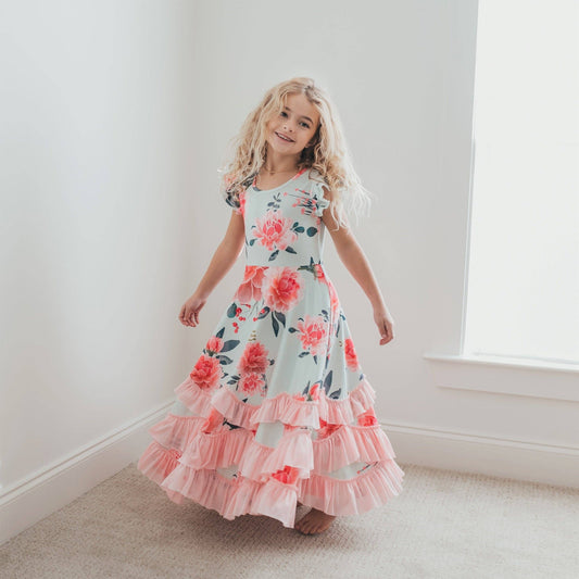 Kids Mint & Pink Floral Spring Dress