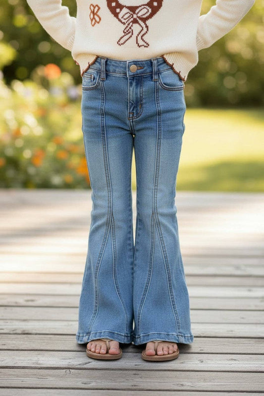 Bootcut denim pants w/ adjustable waistband.