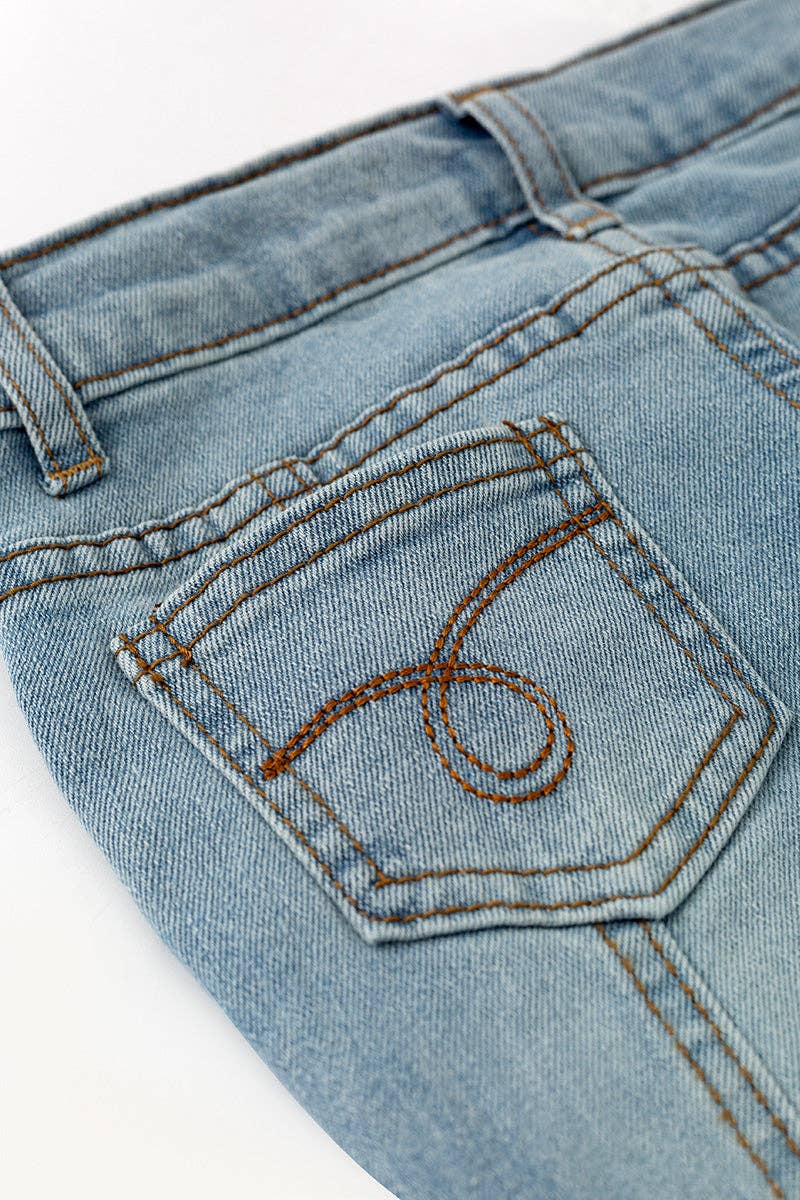 Bootcut denim pants w/ adjustable waistband.