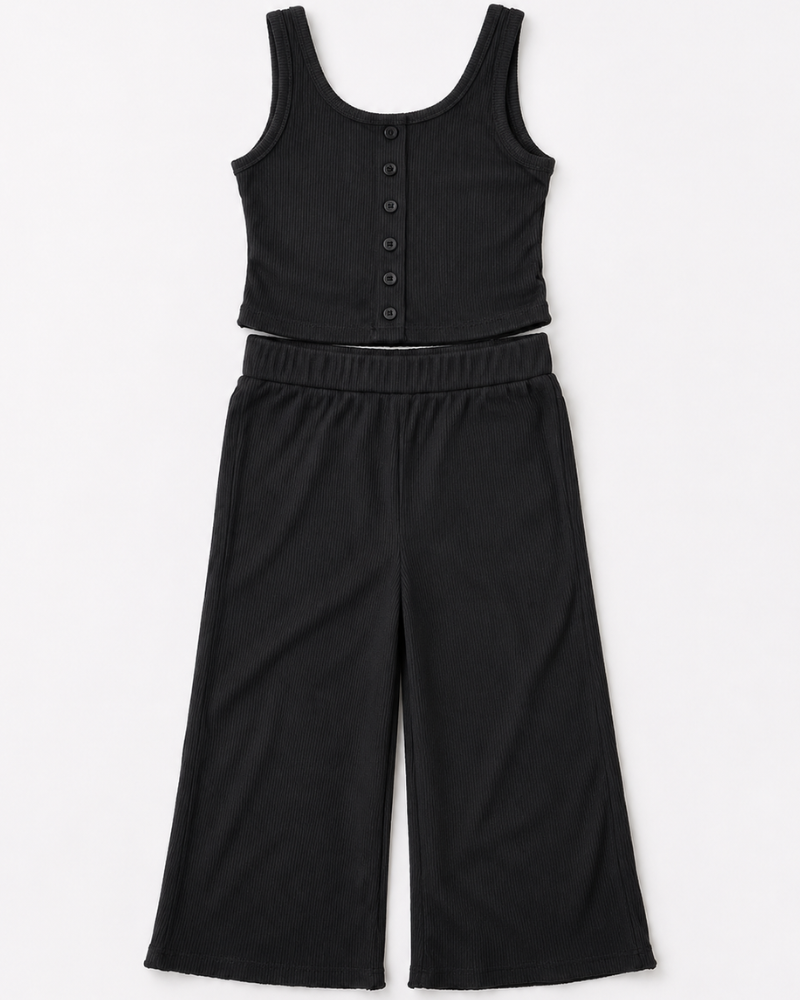Rhea Ribbed Wide Leg Pants - Black