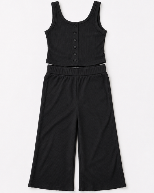 Rhea Ribbed Wide Leg Pants - Black