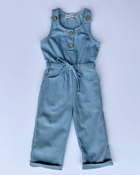 Ari Button Front Denim Jumpsuit - Light Wash