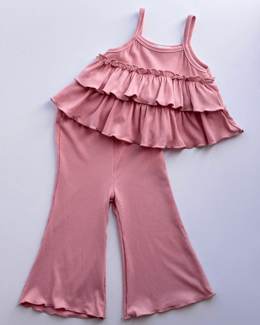 Presley Ruffle Tank Two-Piece Set - Pink