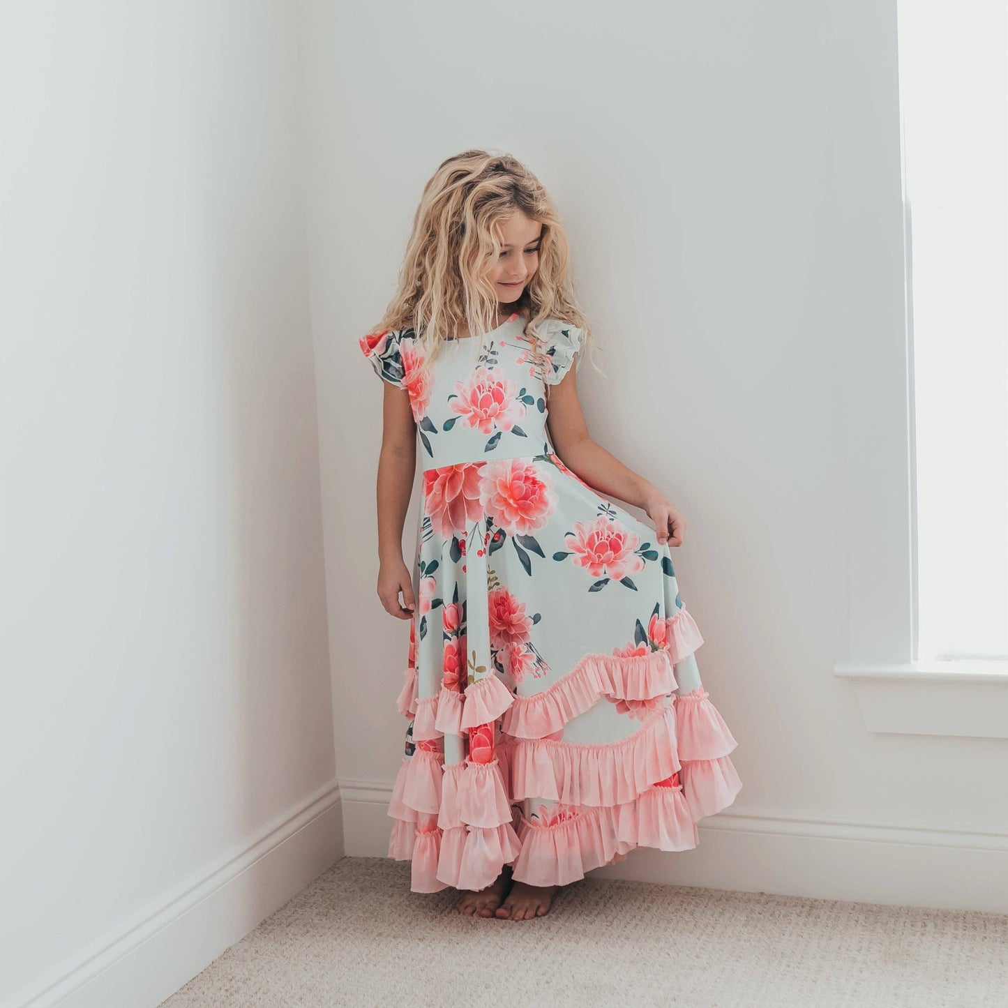 Kids Mint & Pink Floral Spring Dress