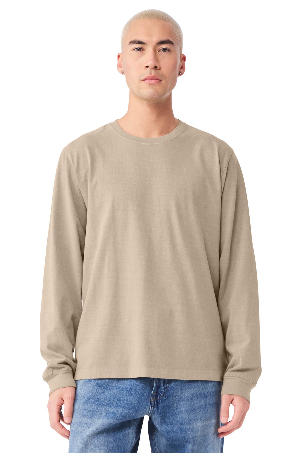 Custom Unisex Heavyweight Garment-Dyed Long Sleeve Tee (BC4851GD) - Khaki