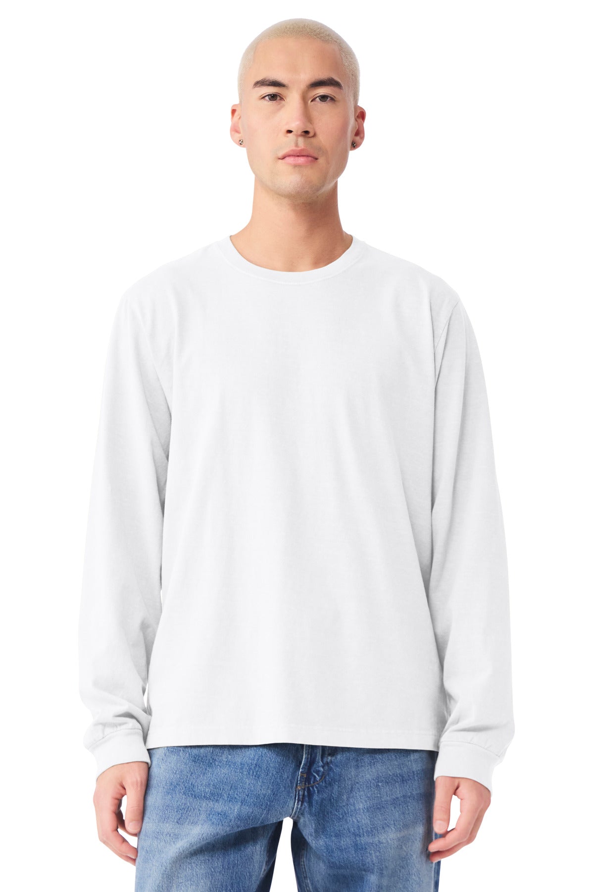Custom Unisex Heavyweight Garment-Dyed Long Sleeve Tee (BC4851GD) - White