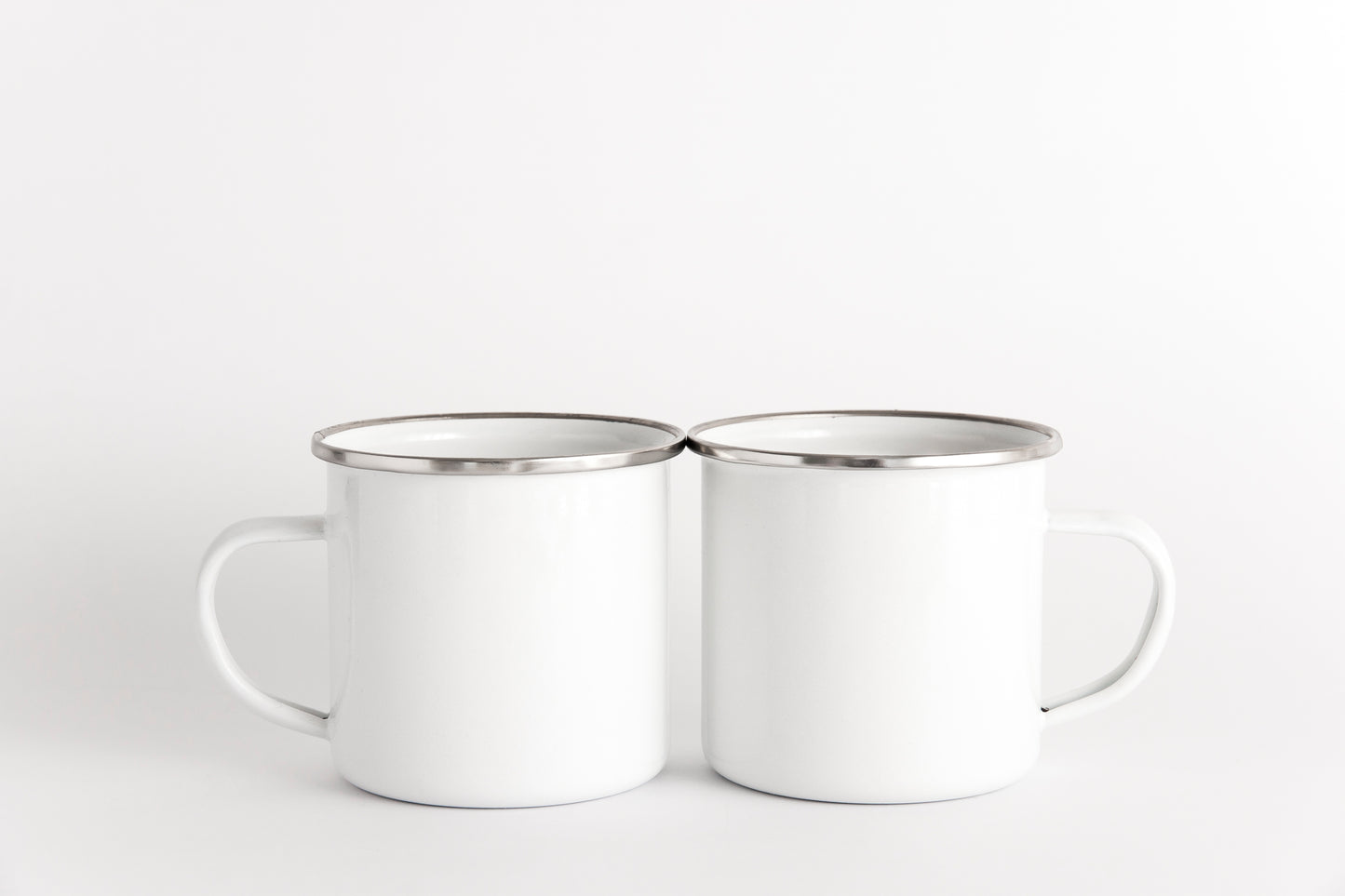 12oz White Metal Mug with Silver Rim