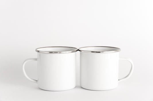 12oz White Metal Mug with Silver Rim