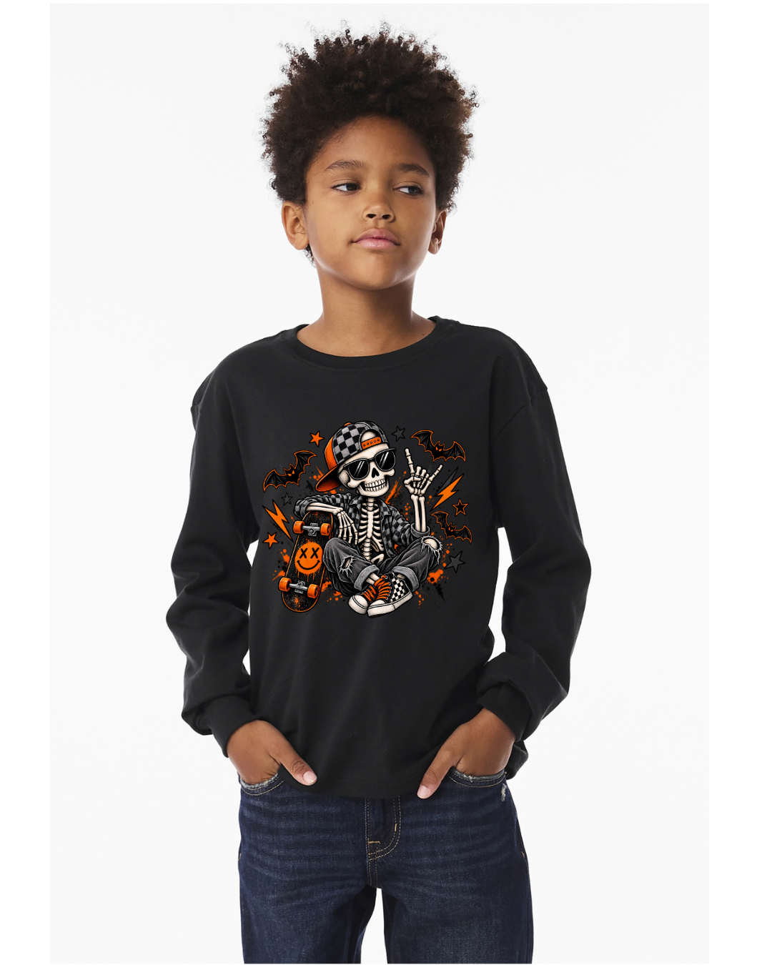Skeleton Skater Halloween Design Heavyweight Long Sleeve