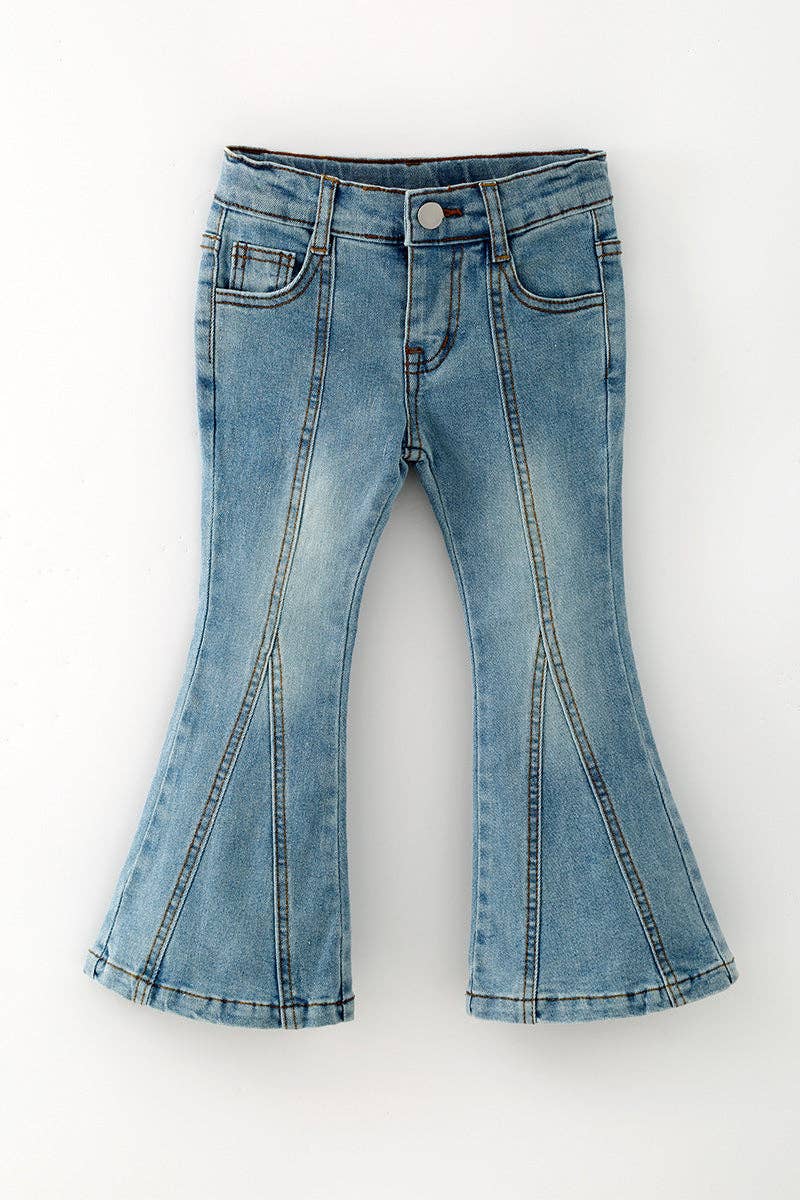 Bootcut denim pants w/ adjustable waistband.