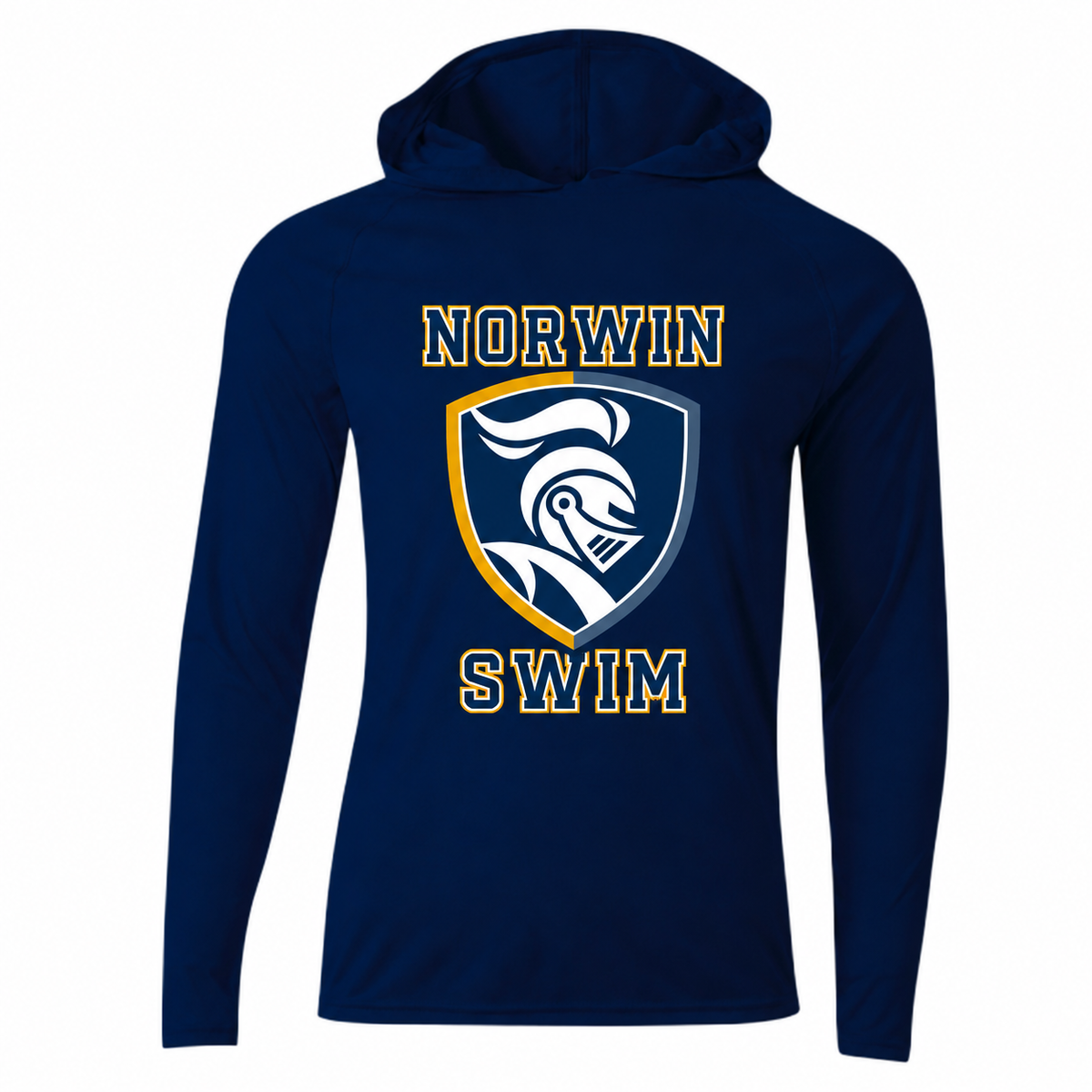 A4 Polyester Hooded Long Sleeve Shirt Knights Shield Swim Adult — navy