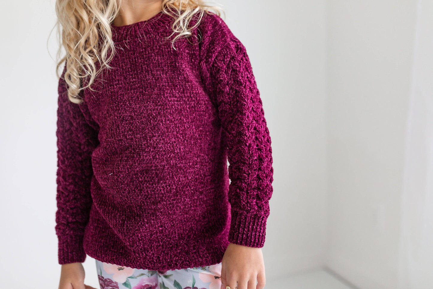 Kids Long Sleeve Plum Sweater & Sage Floral Bell Bottom Set