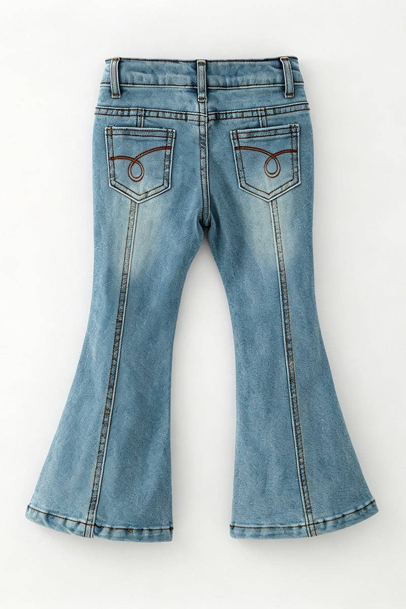 Bootcut denim pants w/ adjustable waistband.