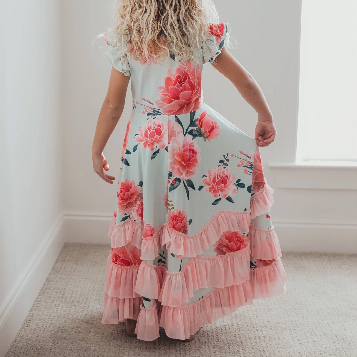 Kids Mint & Pink Floral Spring Dress