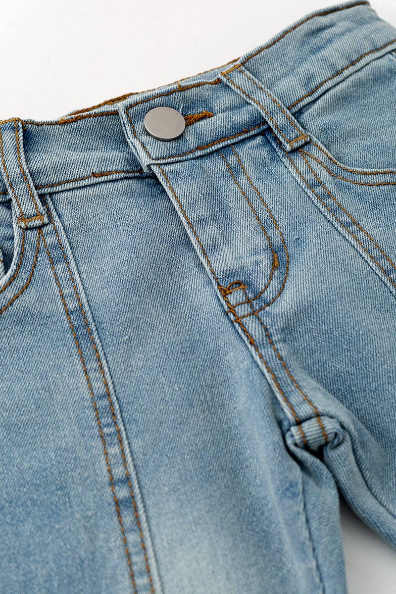 Bootcut denim pants w/ adjustable waistband.