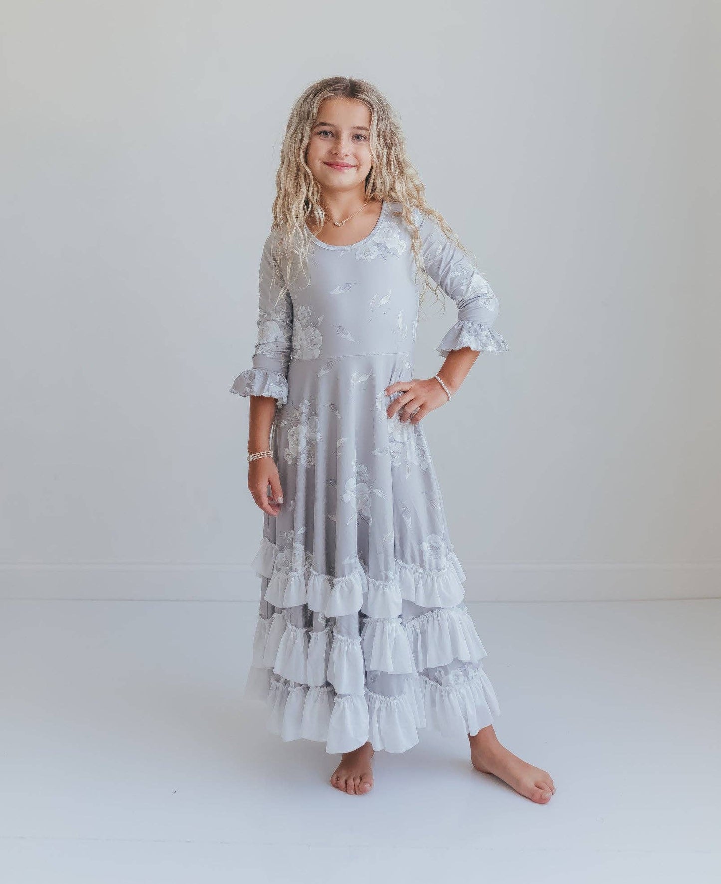 Girls Winter Rose Floral Long Sleeve Dress