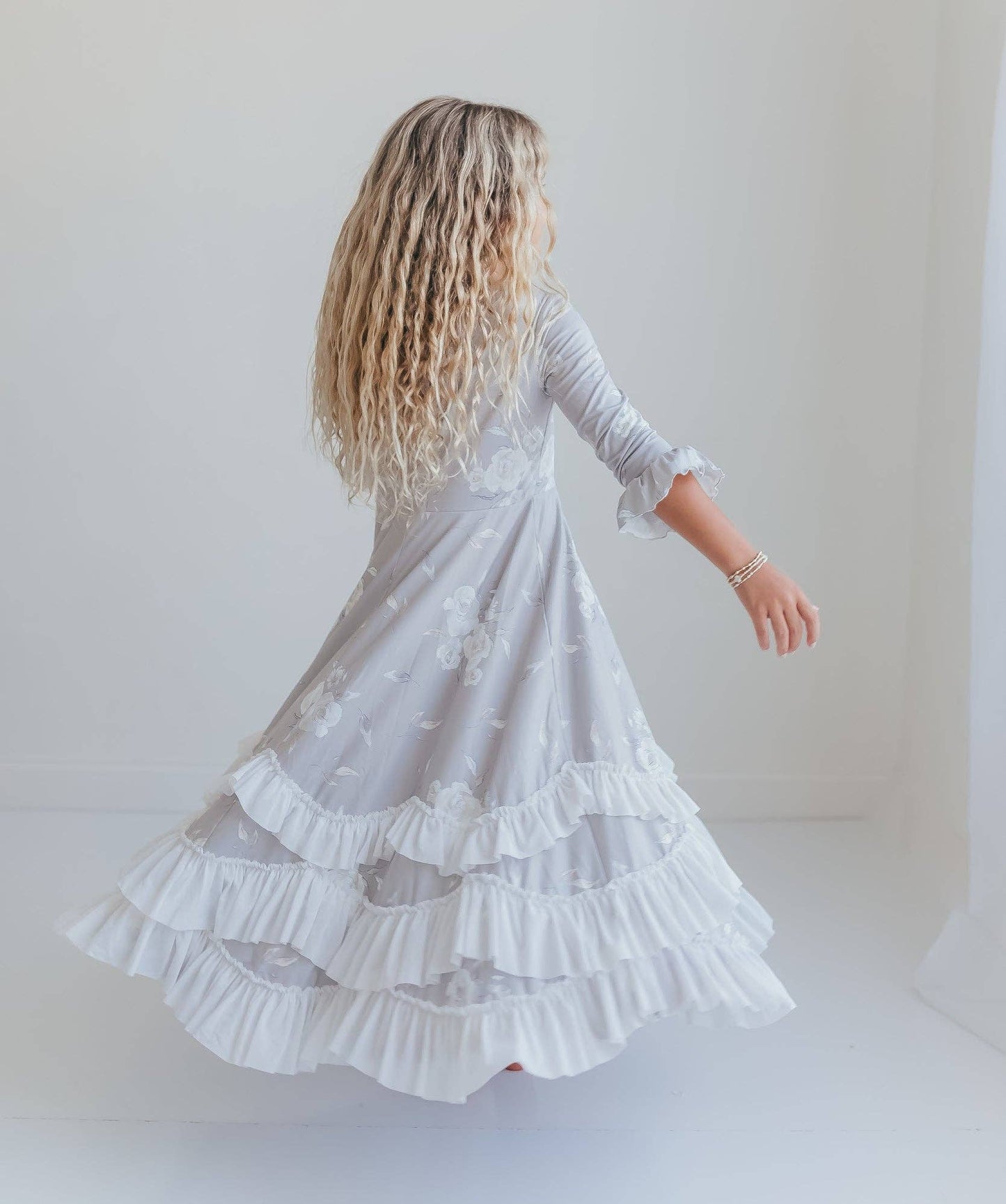 Girls Winter Rose Floral Long Sleeve Dress