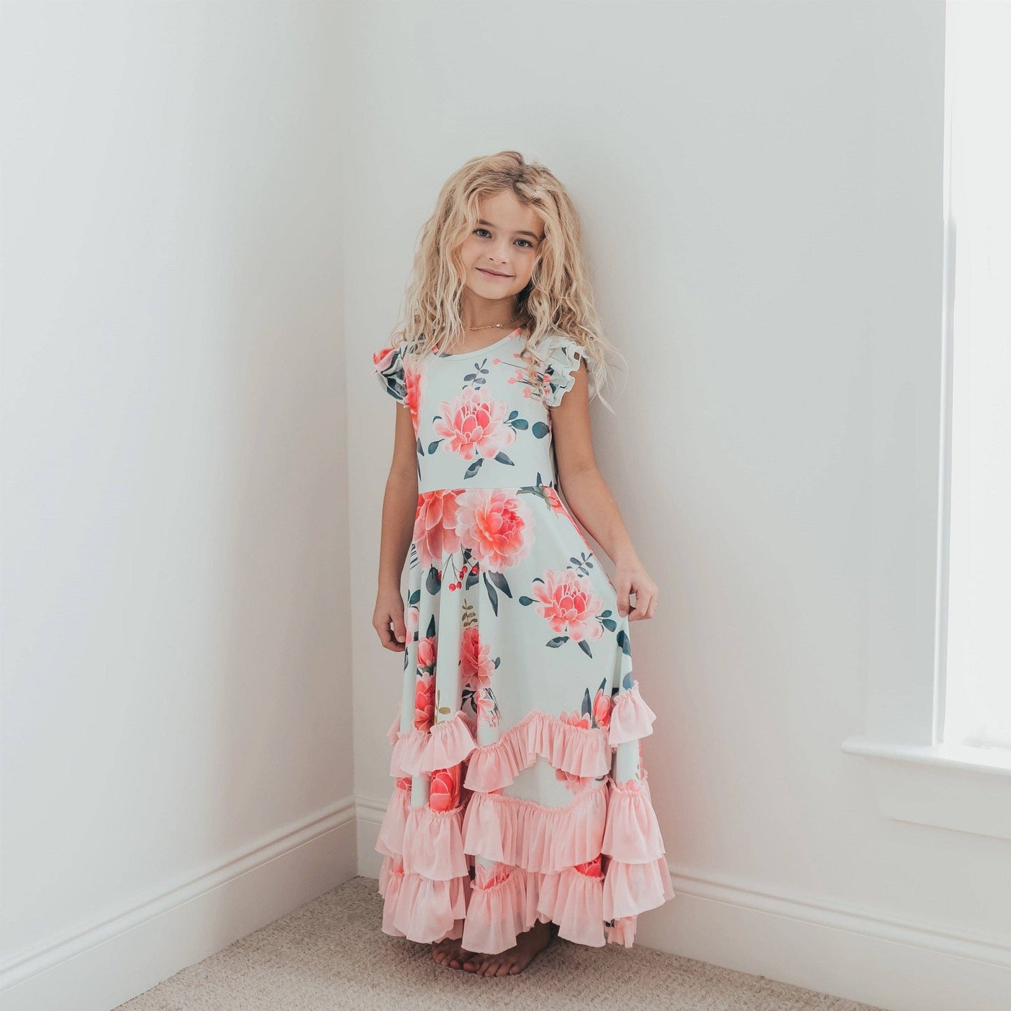 Kids Mint & Pink Floral Spring Dress
