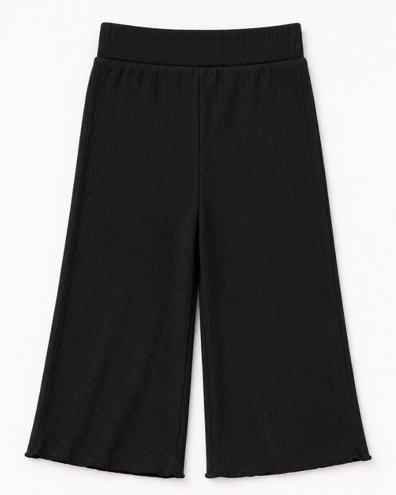 Rhea Ribbed Wide Leg Pants - Black