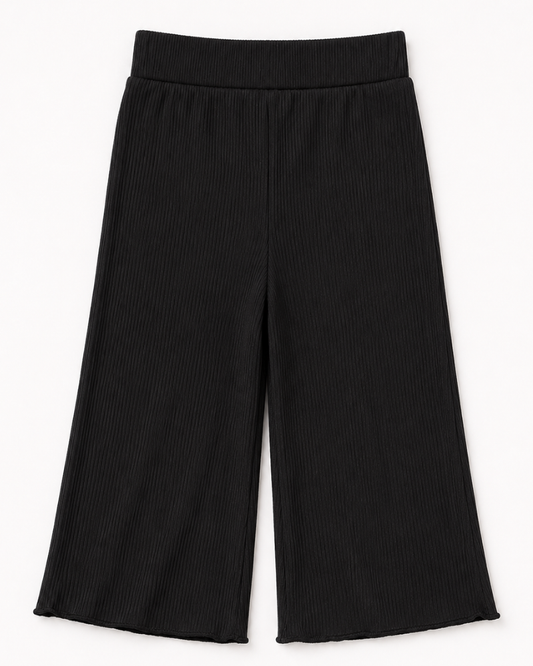 Rhea Ribbed Wide Leg Pants - Black