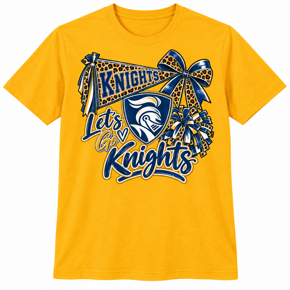 Norwin Leopard Pompom, Bow & Banner - Adult Gold Jersey T-Shirt