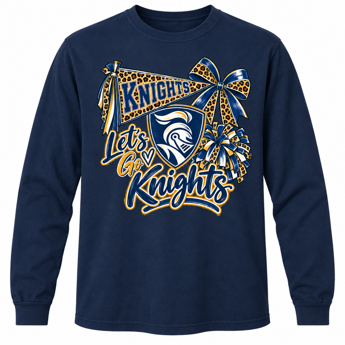 Norwin Leopard Pompom, Bow & Banner - Adult Garment-Dyed Long Sleeve Tee